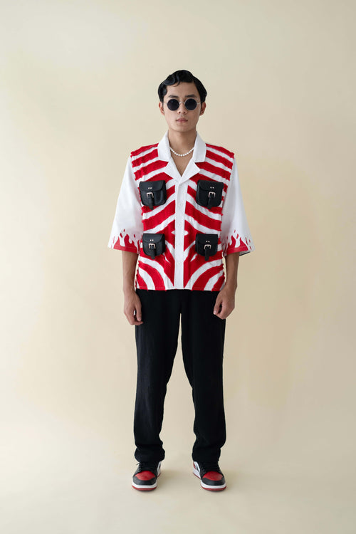 Frayed denim 3/4th Sleeve Overshirt with pockets