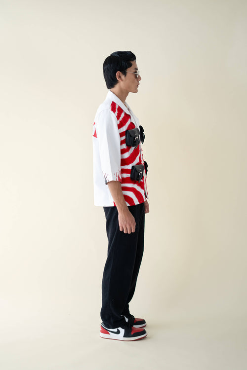 Frayed denim 3/4th Sleeve Overshirt with pockets