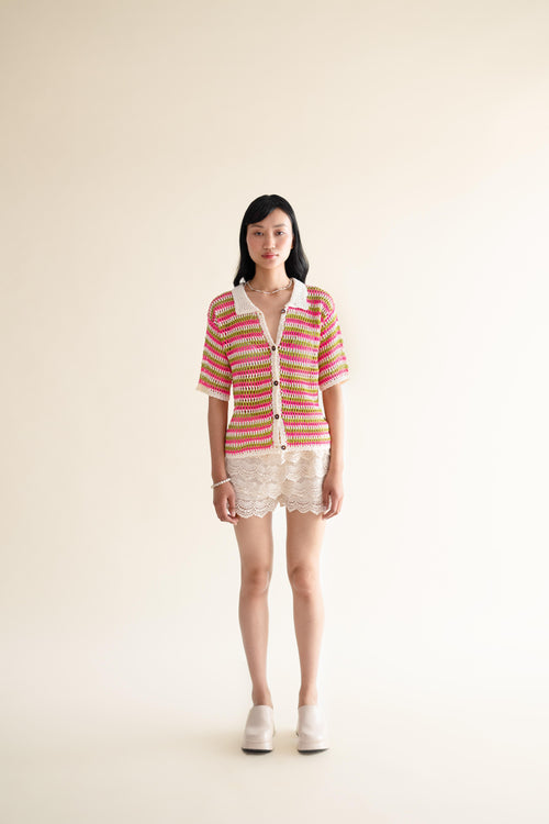 Marshmallow Short Sleeve Handmade Crochet Shirt