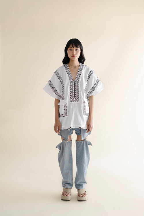 Aztec Embroidered Kimono with Drawstring