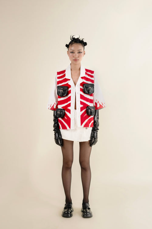 Frayed denim 3/4th Sleeve Overshirt with pockets