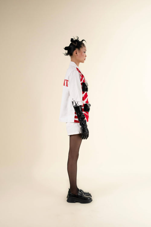 Frayed denim 3/4th Sleeve Overshirt with pockets