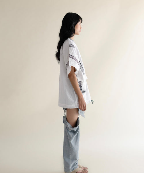 Aztec embroidered kimono with drawstring in 100% linen, back view – EXPLICIT streetwear UAE, Dubai & Abu Dhabi