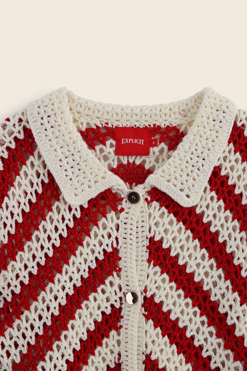 EXPLICIT Candy Cane Long Sleeve Handmade Crochet Shirt 5