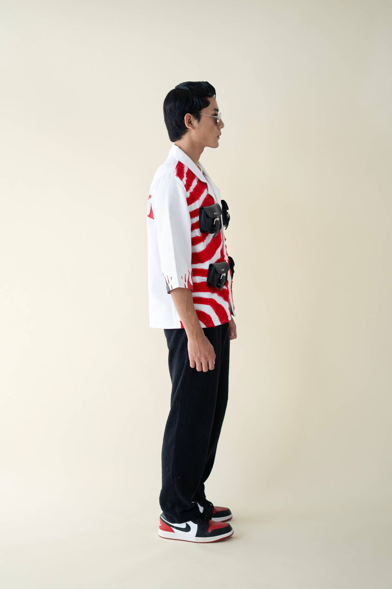 EXPLICIT Frayed denim 3/4th Sleeve Overshirt with pockets 2