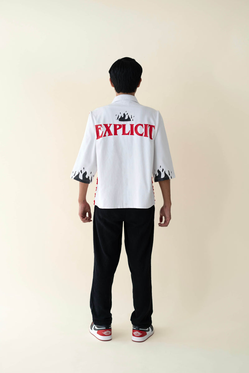 EXPLICIT Frayed denim 3/4th Sleeve Overshirt with pockets 3