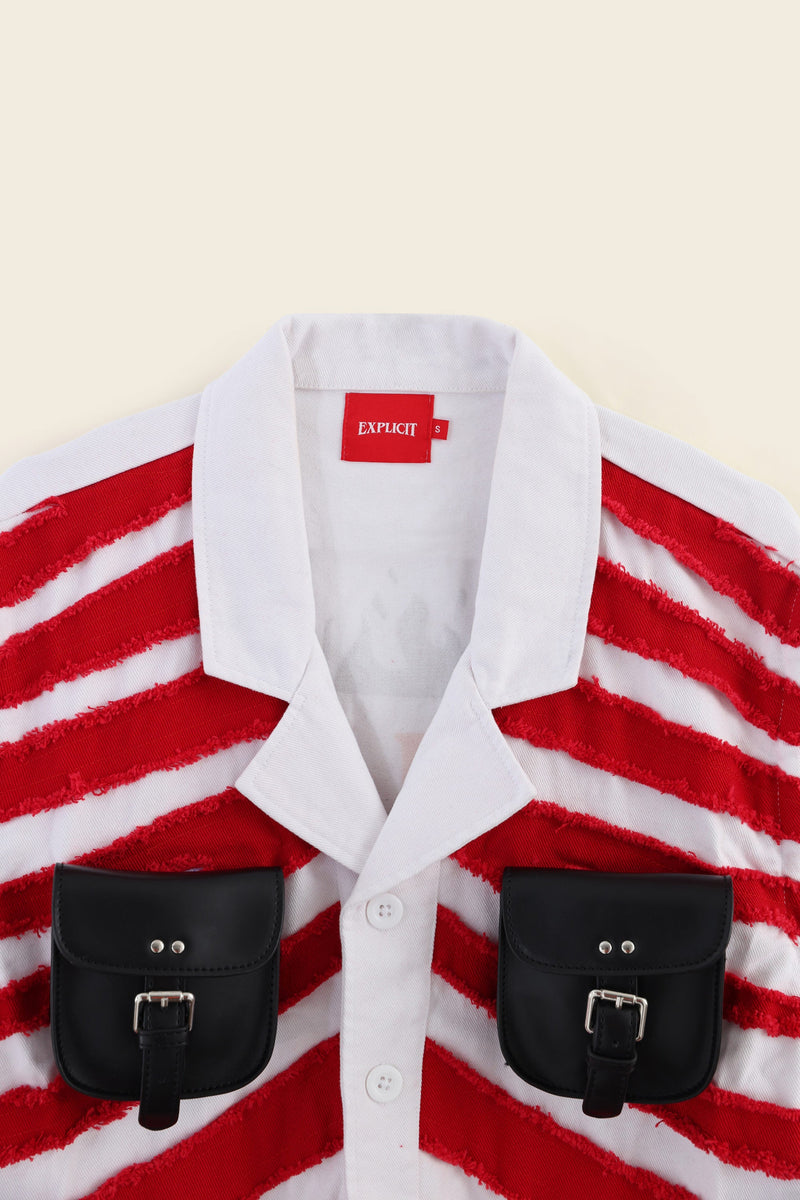 EXPLICIT Frayed denim 3/4th Sleeve Overshirt with pockets 8