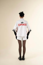 EXPLICIT Frayed denim 3/4th Sleeve Overshirt with pockets thumbnail 3
