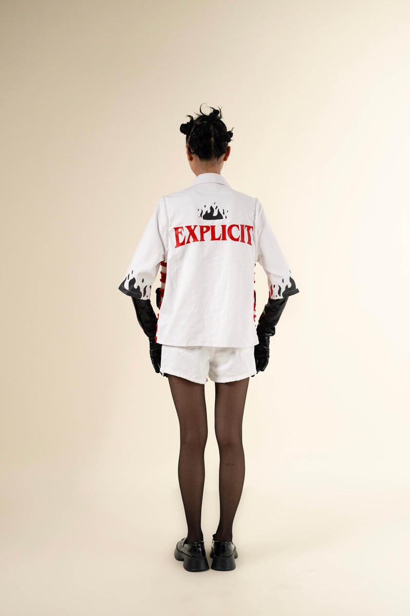 EXPLICIT Frayed denim 3/4th Sleeve Overshirt with pockets 3