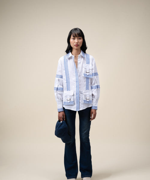 Freestyle embroidered long sleeve shirt in 100% linen, front view – EXPLICIT streetwear UAE, Dubai & Abu Dhabi