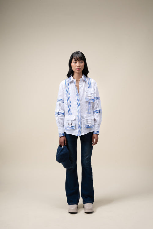 Freestyle embroidered long sleeve shirt in 100% linen, front view – EXPLICIT streetwear UAE, Dubai & Abu Dhabi