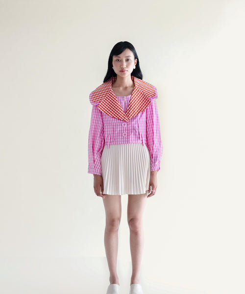 Gingham Pop crop jacket in 100% cotton, women’s, front view – EXPLICIT streetwear UAE, Dubai & Abu Dhabi