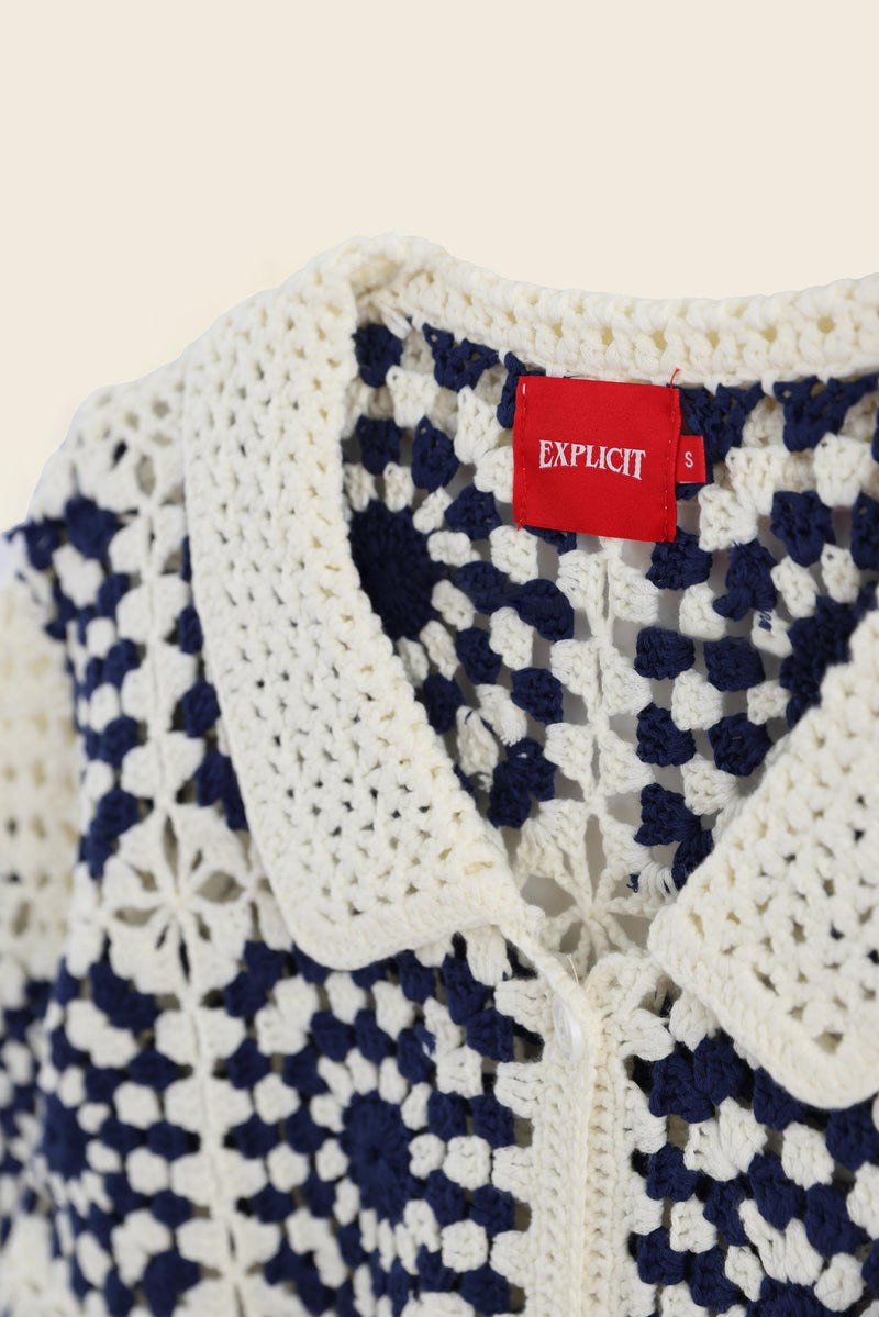 EXPLICIT Granny Square Short Sleeve Handmade Crochet Shirt 7