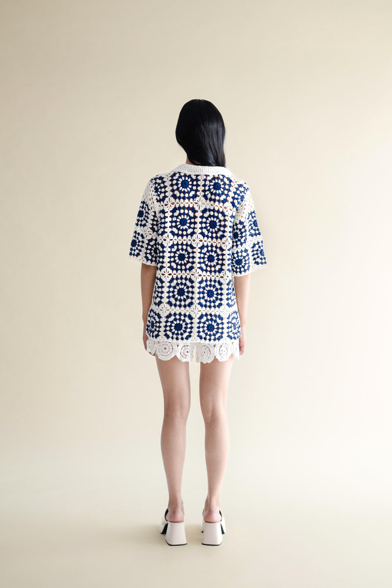 EXPLICIT Granny Square Short Sleeve Handmade Crochet Shirt 3