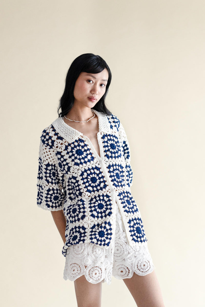 EXPLICIT Granny Square Short Sleeve Handmade Crochet Shirt 4