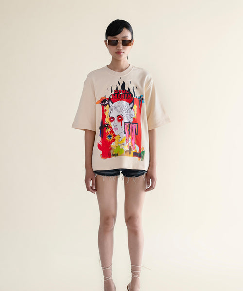 Holy Unholy Soul boxy tee in 100% cotton, women’s, front view – EXPLICIT streetwear UAE, Dubai & Abu Dhabi