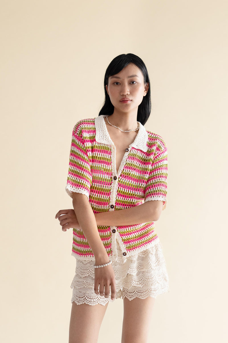 EXPLICIT Marshmallow Short Sleeve Handmade Crochet Shirt 2