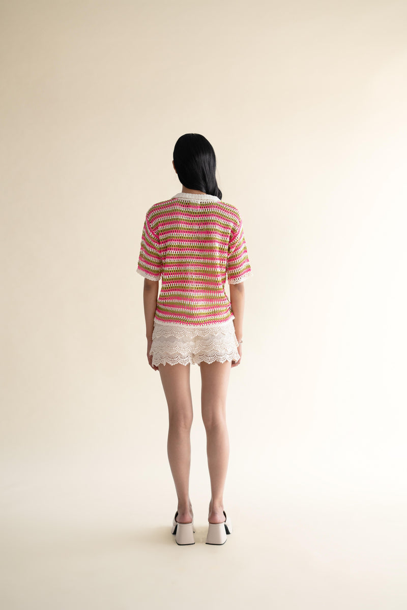 EXPLICIT Marshmallow Short Sleeve Handmade Crochet Shirt 4
