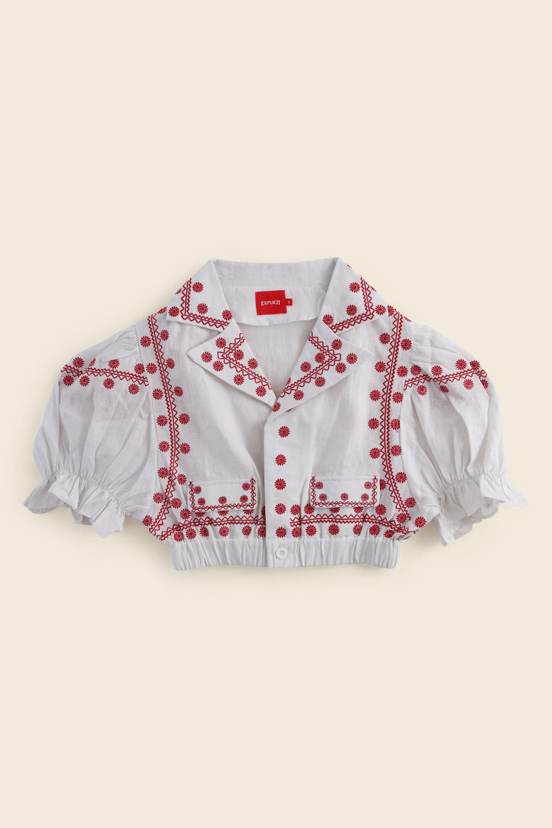 EXPLICIT Puff sleeved Gerbera Daisy Embroidered Top 5