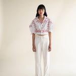 EXPLICIT Puff sleeved Gerbera Daisy Embroidered Top thumbnail 1