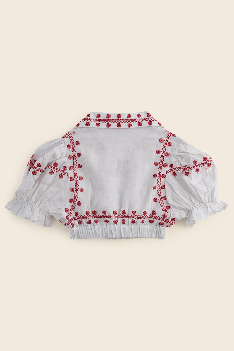 EXPLICIT Puff sleeved Gerbera Daisy Embroidered Top 6