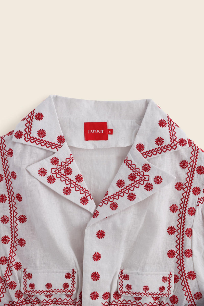 EXPLICIT Puff sleeved Gerbera Daisy Embroidered Top 7