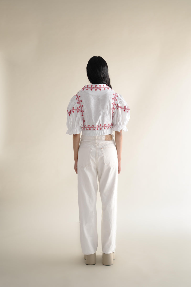 EXPLICIT Puff sleeved Gerbera Daisy Embroidered Top 3