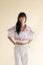 EXPLICIT Puff sleeved Gerbera Daisy Embroidered Top thumbnail 4