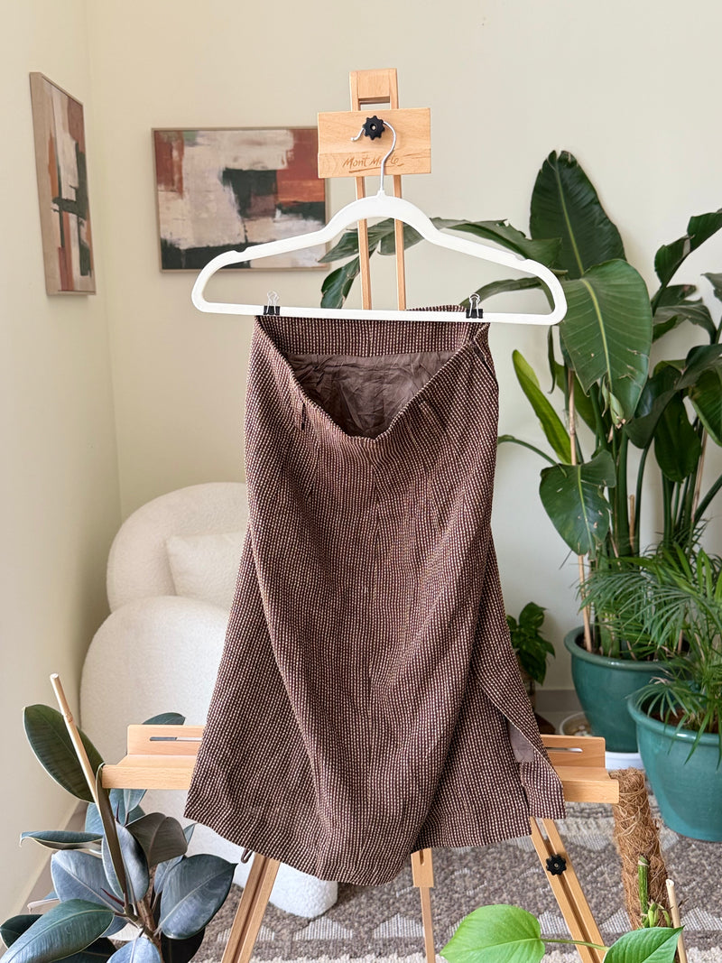 EXPLICIT Vintage Brown Textured Midi Skirt — Women