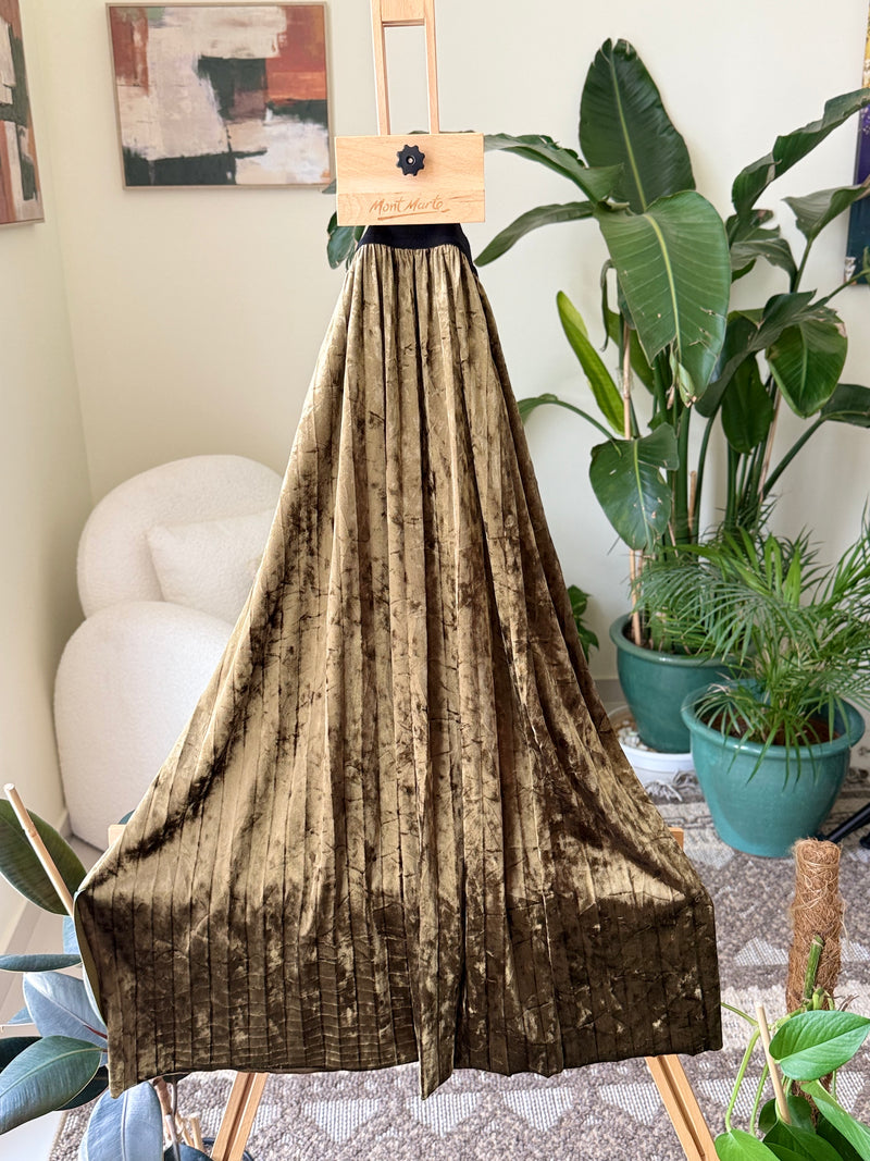 EXPLICIT Velvet Olive Pleated Maxi Skirt — Women
