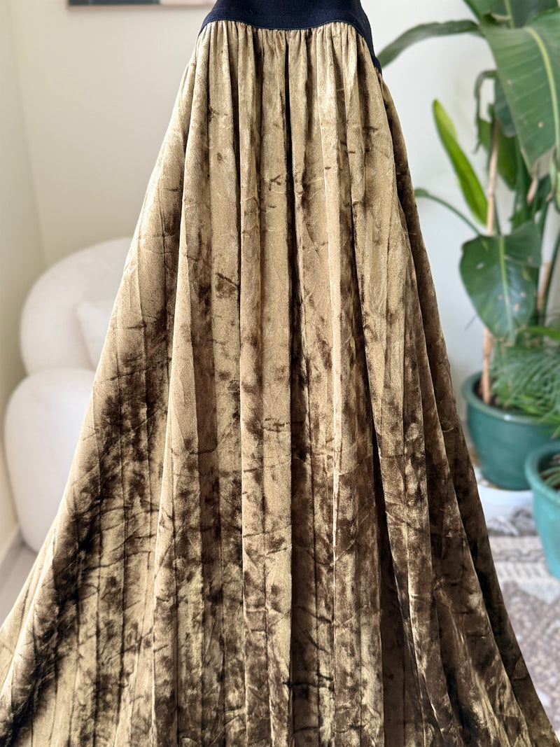 EXPLICIT Velvet Olive Pleated Maxi Skirt — Women 2