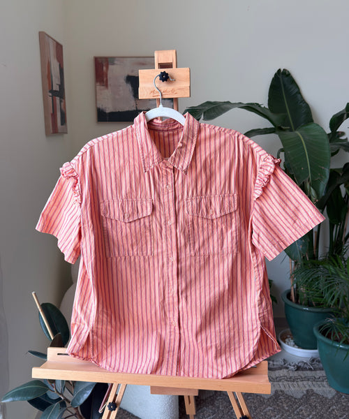 Vintage Buttoned Shirt Stripes Orange Red Peach — Women – The Revival Line, EXPLICIT streetwear UAE (1/3)