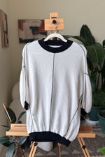 EXPLICIT Off Shoulder Ribbed White and Black Oversized Top — Women thumbnail 1