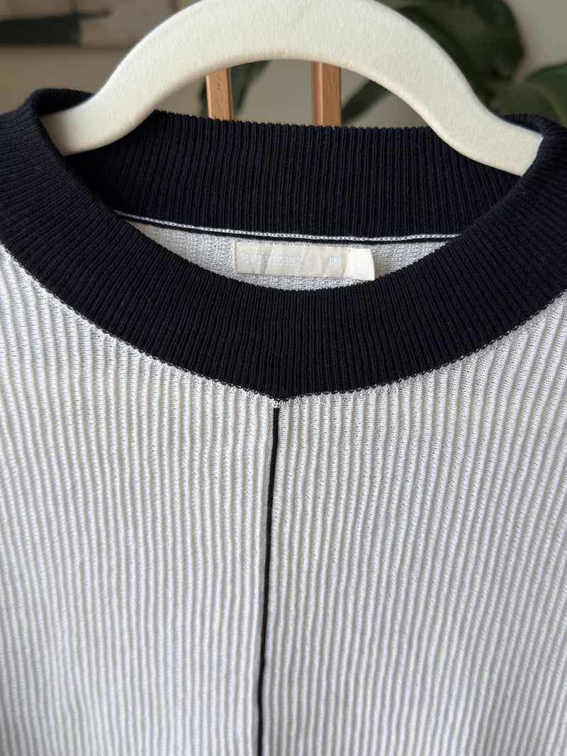 EXPLICIT Off Shoulder Ribbed White and Black Oversized Top — Women 2