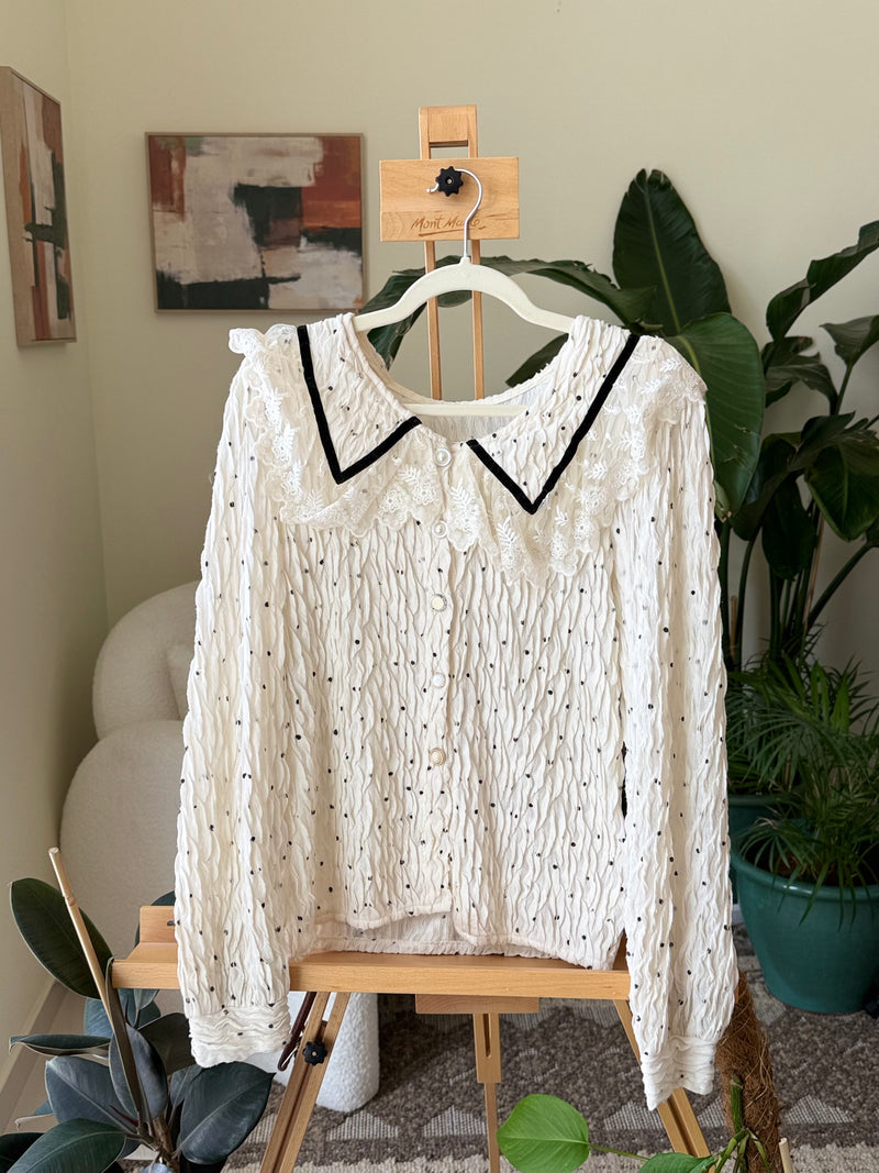 EXPLICIT Vintage Polka Dot Collared Button-up Blouse — Women