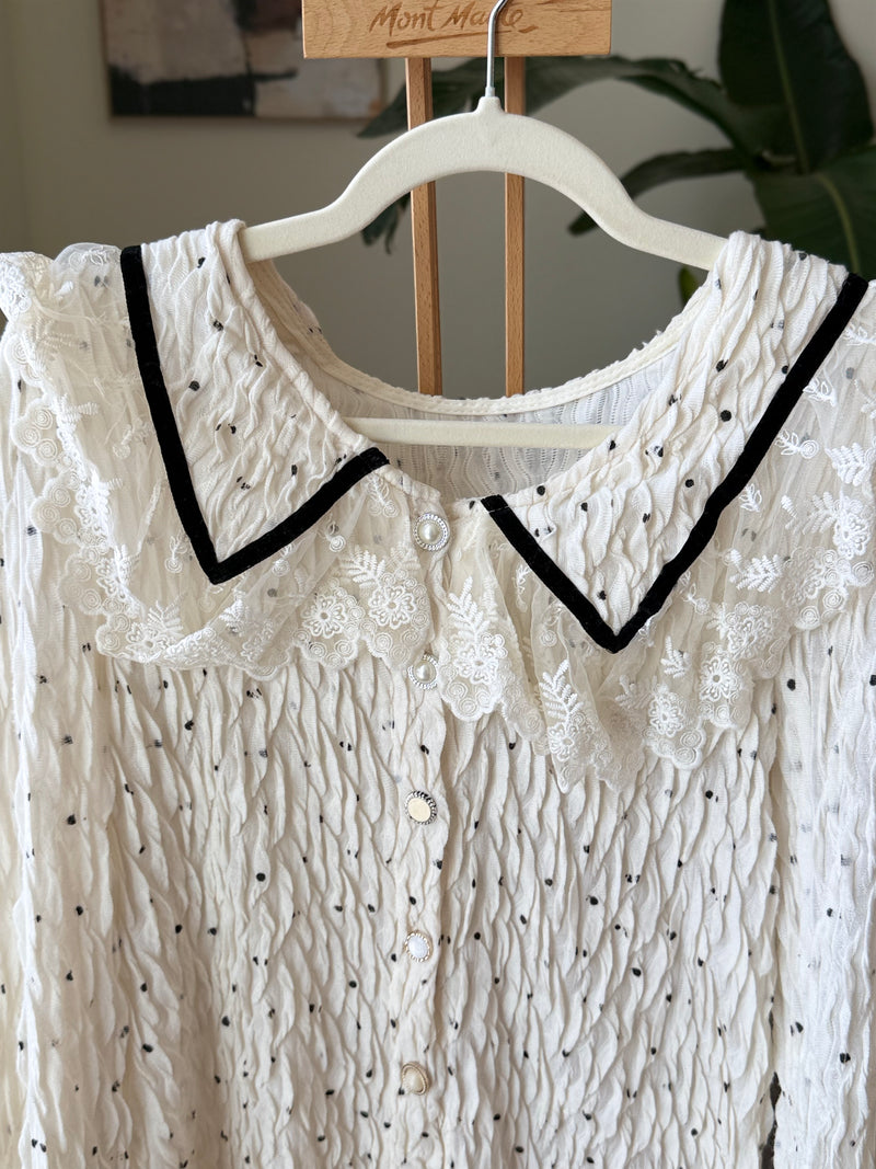 EXPLICIT Vintage Polka Dot Collared Button-up Blouse — Women 2