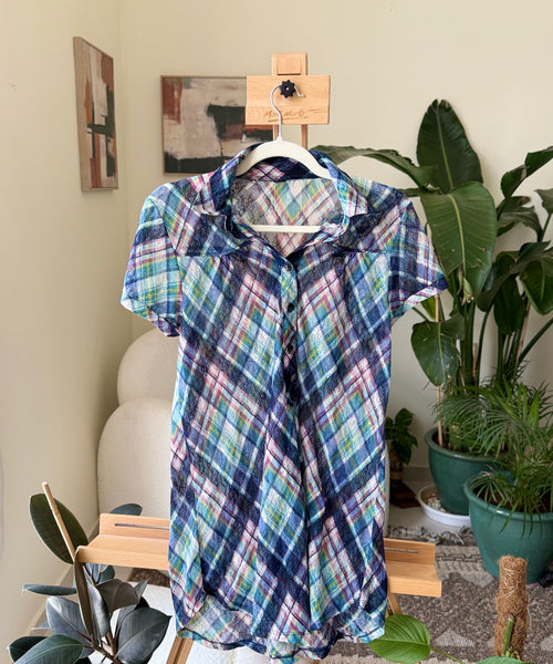 Vintage Blue Plaid Sheer Buttoned — Women – The Revival Line, EXPLICIT streetwear UAE (1/2)