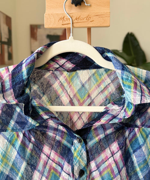 Vintage Blue Plaid Sheer Buttoned — Women – The Revival Line, EXPLICIT streetwear UAE (2/2)