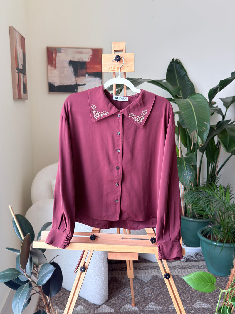 EXPLICIT Vintage Embroidered Maroon Shirt — Women