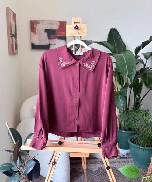 Vintage Buttoned Shirt Maroon Classic — Women – The Revival Line, EXPLICIT streetwear UAE (1/2)