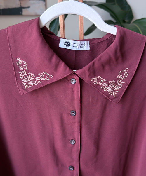 Vintage Buttoned Shirt Maroon Classic — Women – The Revival Line, EXPLICIT streetwear UAE (2/2)