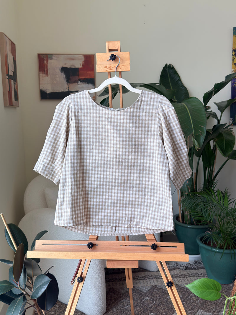 EXPLICIT Checkered White Beige Boxy Top — Women