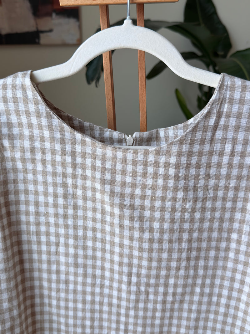 EXPLICIT Checkered White Beige Boxy Top — Women 2