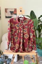 EXPLICIT Vintage Classic Maroon Button-up Pleated Shirt — Women thumbnail 1