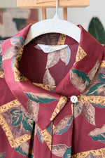 EXPLICIT Vintage Classic Maroon Button-up Pleated Shirt — Women thumbnail 2