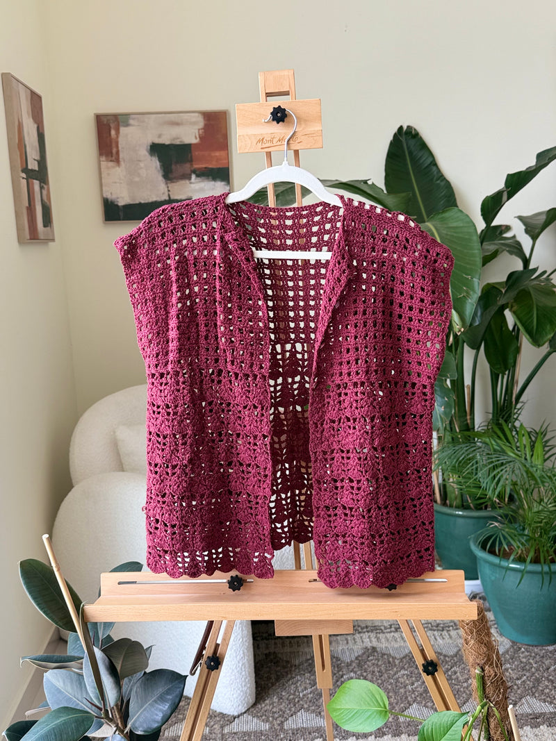 EXPLICIT Maroon Button-up Crochet Top — Women