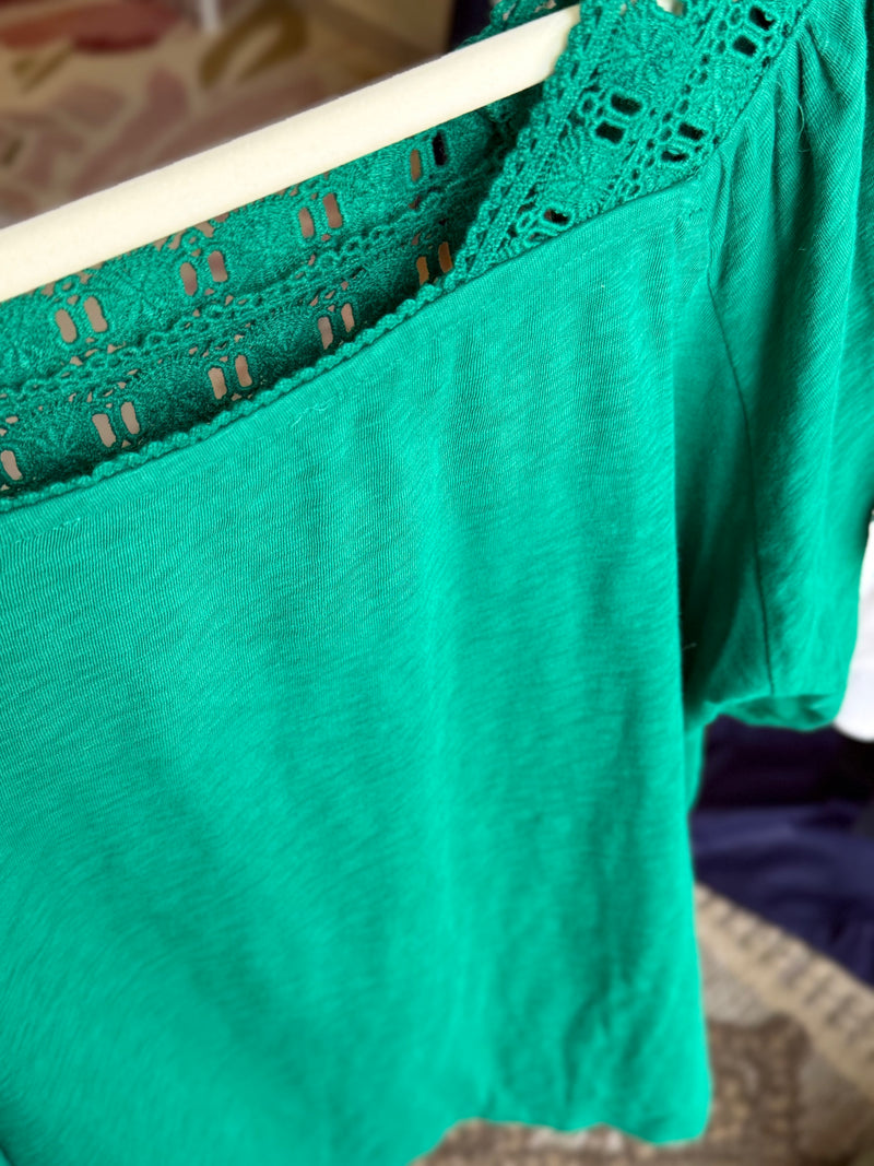 EXPLICIT Green Lace Trim Top — Women 2