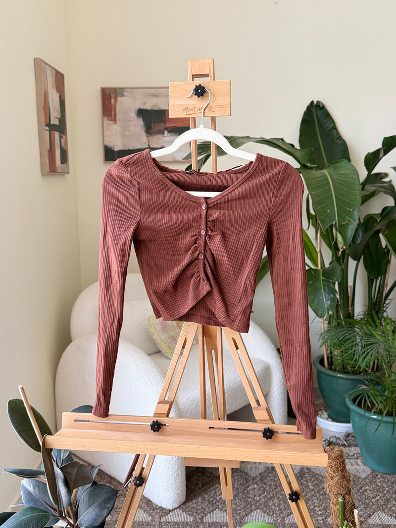 EXPLICIT Brown Ribbed Knit Top — Women