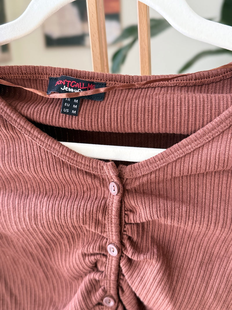EXPLICIT Brown Ribbed Knit Top — Women 2