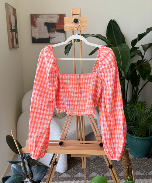 Vintage Orange Gingham Smocked Bershka — Women – The Revival Line, EXPLICIT streetwear UAE (1/2)